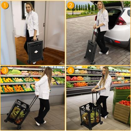 Imagem de Carrinho Compras Feira Cesta Dobrável C/ 4 Rodinhas 25Kg 60L