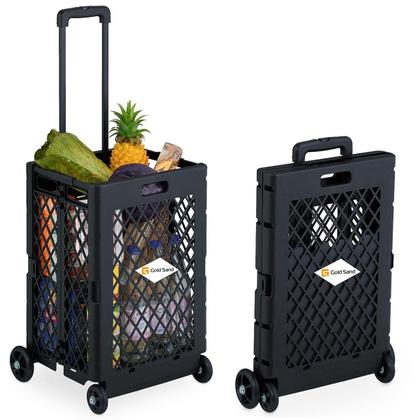 Imagem de Carrinho Compras Feira Cesta Dobrável C/ 4 Rodinhas 25Kg 60L