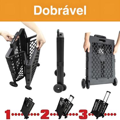 Imagem de Carrinho Compras Feira Cesta Dobrável C/ 4 Rodinhas 25Kg 60L