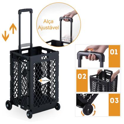 Imagem de Carrinho Compras Feira Cesta Dobrável C/ 4 Rodinhas 25Kg 60L