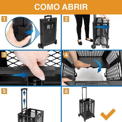 Imagem de Carrinho Compras Feira Cesta Dobrável C/ 4 Rodinhas 25Kg 60L