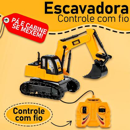 Imagem de Carrinho Controle Com Fio Trator Escavadeira Move Pá Anda - Dm Toys