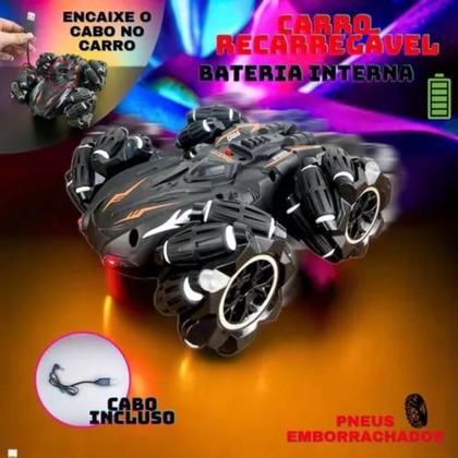 Carrinho Controle Remoto Preto 4x4 Acrobático Drift 360º com Luz de LED e Bateria Recarregável Super Resistente e Radical para Crianças - fun game Imagem de Carrinho Controle Remoto Preto 4x4 Acrobático Drift 360º com Luz de LED e Bateria Recarregável Super Resistente e Radical para Crianças