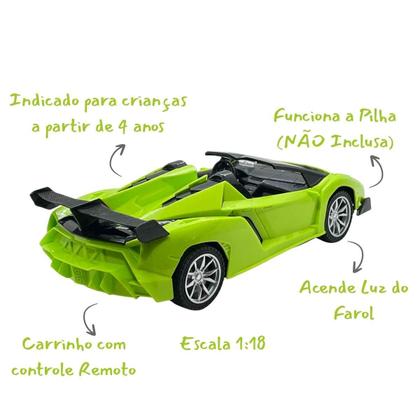 Imagem de Carrinho Conversível Esportivo Controle Remoto, Pica Pau, A Pilhas 1:18 Acende Faróis