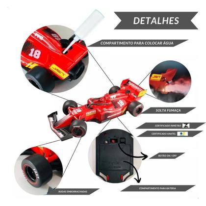 Imagem de Carrinho Corrida F1 Controle Remoto Recarregável Fumaça Led