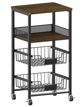 Imagem de Carrinho de armazenamento de cozinha OKZEST de 4 camadas com cestos removíveis e parte superior