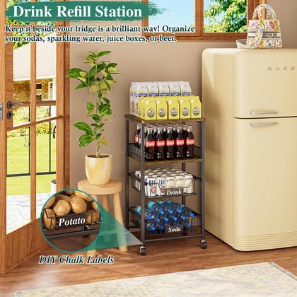 Imagem de Carrinho de armazenamento de cozinha OKZEST de 4 camadas com cestos removíveis e parte superior