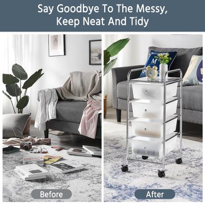 Imagem de Carrinho de armazenamento Yaheetech 4 gavetas Rolling Plastic White