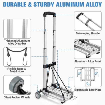 Imagem de Carrinho de bagagem KEDSUM Mini dobrável em alumínio com capacidade de 120 libras