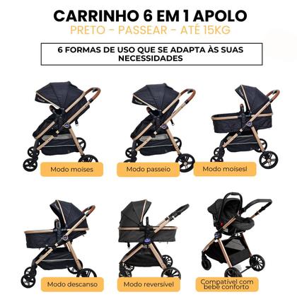 Imagem de Carrinho de bebe 3 em 1  apolo - qb619 preto