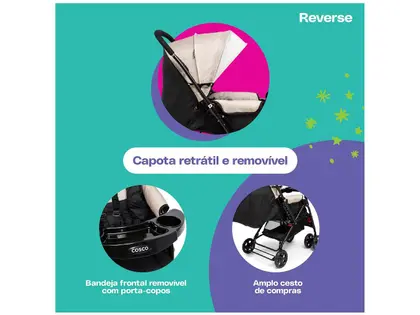 Imagem de Carrinho de Bebê Alça Reversível com Bebê Conforto Cosco Kids Travel System Reverse 0 a 15kg
