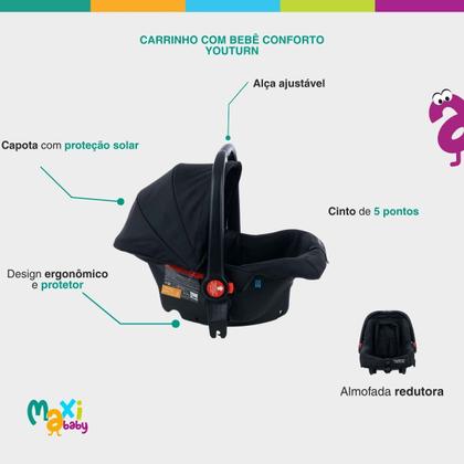 Imagem de Carrinho de Bebê com Bebê Conforto 2 em 1 Youturn Maxi Baby