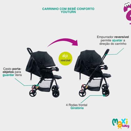 Imagem de Carrinho de Bebê com Bebê Conforto 2 em 1 Youturn Maxi Baby