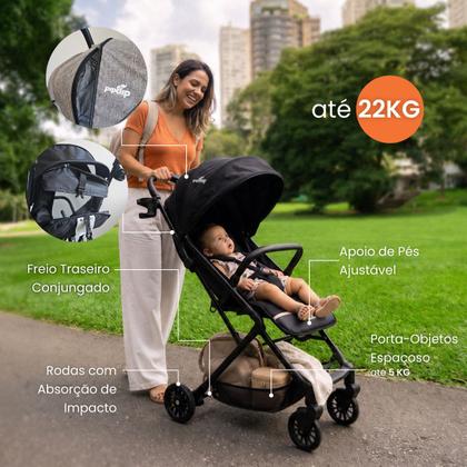 Imagem de Carrinho De Bebê Dobrável 3em1 Reclinável 180 Trava de Freio Cinza Pipdip