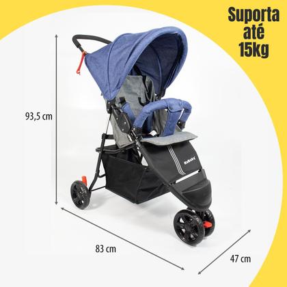 Imagem de Carrinho De Bebê EasyGo Com Cesto 3 Rodas Até 15kg KaBaby - Azul