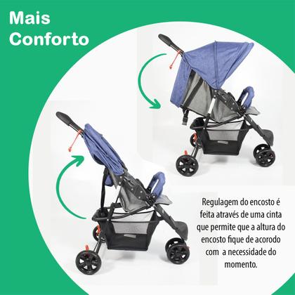 Imagem de Carrinho De Bebê EasyGo Com Cesto 3 Rodas Até 15kg KaBaby - Azul
