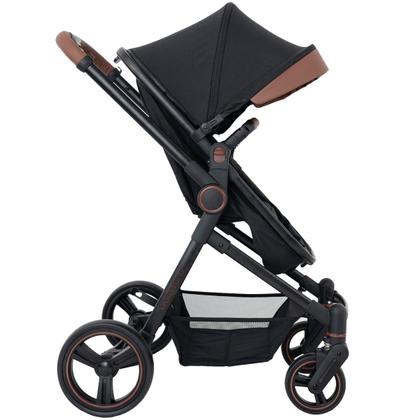 Imagem de Carrinho de Bebê Galzerano Ivy DUO Berço Passeio Moisés com Bebê Conforto Travel System Reclinável Viagem 0 a 15 Kg Preto Caramelo Fecha com Uma Mão