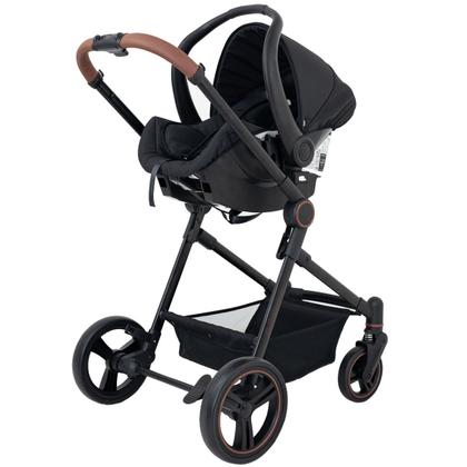 Imagem de Carrinho de Bebê Galzerano Ivy DUO Berço Passeio Moisés com Bebê Conforto Travel System Reclinável Viagem 0 a 15 Kg Preto Caramelo Fecha com Uma Mão
