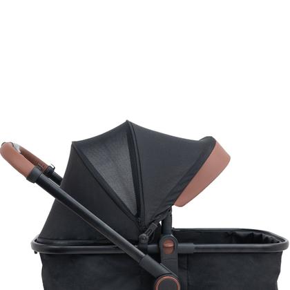 Imagem de Carrinho de Bebê Galzerano Ivy DUO Berço Passeio Moisés com Bebê Conforto Travel System Reclinável Viagem 0 a 15 Kg Preto Caramelo Fecha com Uma Mão
