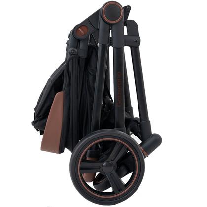 Imagem de Carrinho de Bebê Galzerano Ivy DUO Berço Passeio Moisés com Bebê Conforto Travel System Reclinável Viagem 0 a 15 Kg Preto Caramelo Fecha com Uma Mão