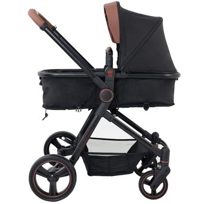 Imagem de Carrinho de Bebê Galzerano Ivy TRIO 3 em 1 Berço Passeio Moisés com Bebê Conforto e Base Carro Travel System Viagem Kg Preto Caramelo Fecha Uma Mão