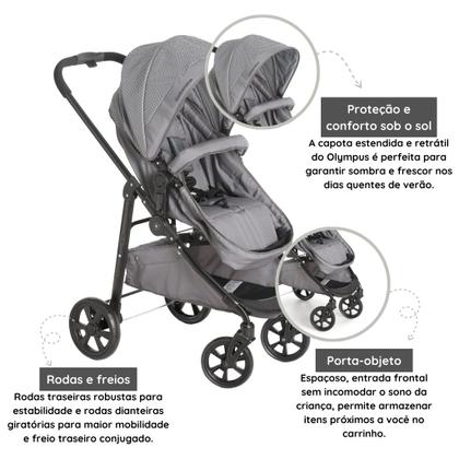 Imagem de Carrinho de Bebê Olympus Cinza com Bebê Conforto - Galzerano