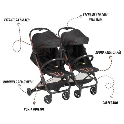 Imagem de Carrinho de Bebe para Gemeos Duolee Preto Cobre - Galzerano