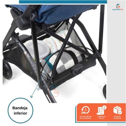 Imagem de Carrinho de Bebê para Passeio Compacto Dobrável Viagem Passeios Reclinável Porta Objeto Recém Nascido Avião Carro Barra Frontal Cesto Azul Baby Style