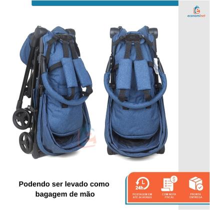 Imagem de Carrinho de Bebê para Passeio Compacto Dobrável Viagem Passeios Reclinável Porta Objeto Recém Nascido Avião Carro Barra Frontal Cesto Azul Baby Style