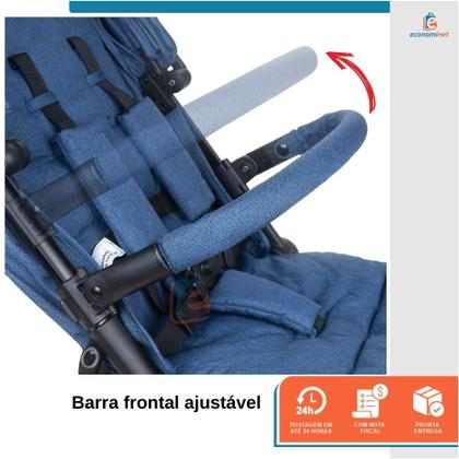 Imagem de Carrinho de Bebê para Passeio Compacto Dobrável Viagem Passeios Reclinável Porta Objeto Recém Nascido Avião Carro Barra Frontal Cesto Azul Baby Style