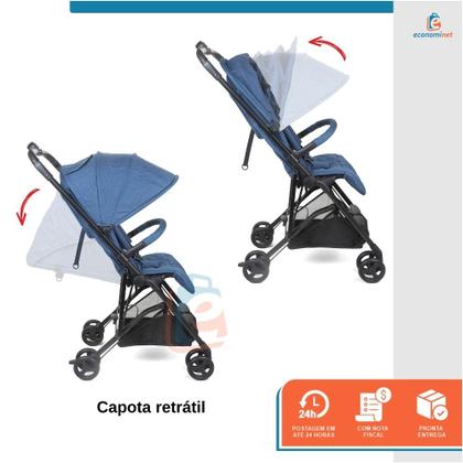 Imagem de Carrinho de Bebê para Passeio Compacto Dobrável Viagem Passeios Reclinável Porta Objeto Recém Nascido Avião Carro Barra Frontal Cesto Azul Baby Style