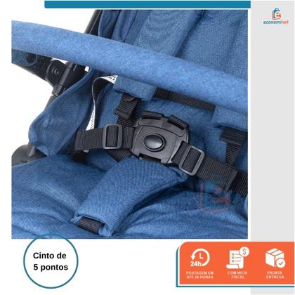 Imagem de Carrinho de Bebê para Passeio Compacto Dobrável Viagem Passeios Reclinável Porta Objeto Recém Nascido Avião Carro Barra Frontal Cesto Azul Baby Style