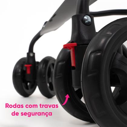 Imagem de Carrinho De Bebê Para Passeio Guarda chuva Leve, Capota Com Visor, Rosa Chassi Preto Mega Compras