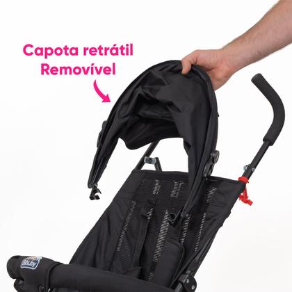 Imagem de Carrinho De Bebê Para Passeio Guarda chuva Leve, Capota Com Visor, Rosa Chassi Preto Mega Compras
