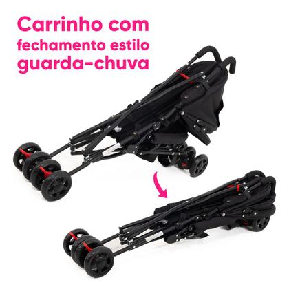 Imagem de Carrinho De Bebê Para Passeio Guarda chuva Leve, Capota Com Visor, Rosa Chassi Preto Mega Compras