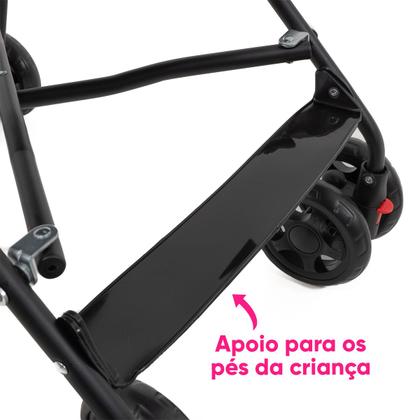 Imagem de Carrinho De Bebê Para Passeio Guarda chuva Leve, Capota Com Visor, Rosa Chassi Preto Mega Compras
