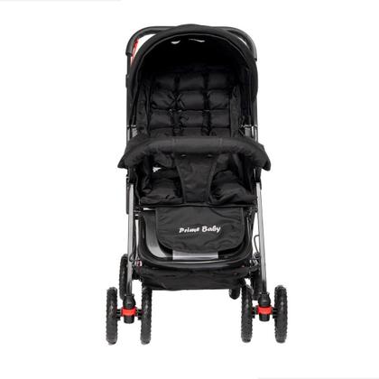 Imagem de Carrinho de Bebê Passeio Prime Baby Berço Preto Rover com Alça Reversível Encosto Reclinável Capota com Visor Até 15kg