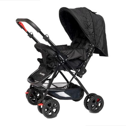 Imagem de Carrinho de Bebê Passeio Prime Baby Berço Preto Rover com Alça Reversível Encosto Reclinável Capota com Visor Até 15kg