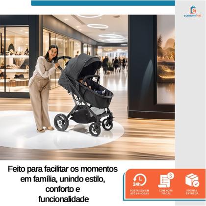 Imagem de Carrinho de Bebê Passeio Reversível Moisés Magnus 15Kg Compacto Confortável Ajustável Capota Visor Cesto 4 Rodas Preto