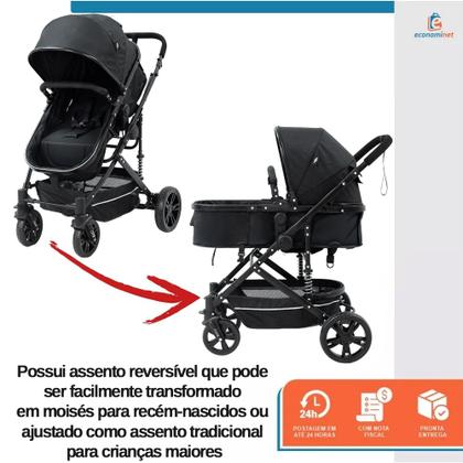 Imagem de Carrinho de Bebe Passeio Reversível Moises Wonder 15Kg Dobravel Compacto Confortavel Ajustavel Capota Cesto
