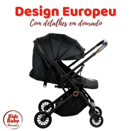 Imagem de Carrinho de Bebê Passeio Vira Berço Compact com alça reversível Kids Baby Hércules Preto
