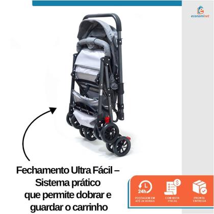 Imagem de Carrinho de Bebê Reversível Passeio Runner até 15kg com Capota Retratil Cinto 5 Pontos e INMETRO