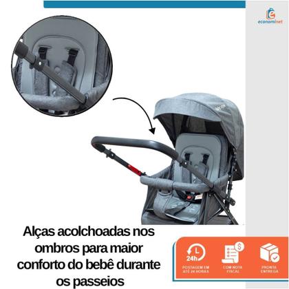 Imagem de Carrinho de Bebê Reversível Passeio Runner até 15kg com Capota Retratil Cinto 5 Pontos e INMETRO