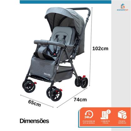 Imagem de Carrinho de Bebê Reversível Passeio Runner até 15kg com Capota Retratil Cinto 5 Pontos e INMETRO