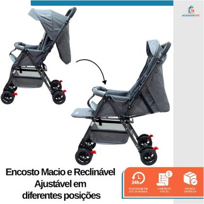 Imagem de Carrinho de Bebê Reversível Passeio Runner até 15kg com Capota Retratil Cinto 5 Pontos e INMETRO