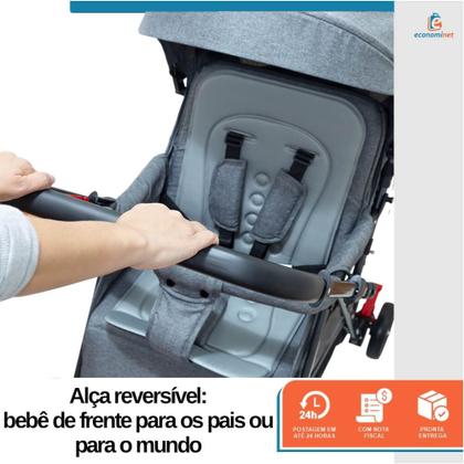Imagem de Carrinho de Bebê Reversível Passeio Runner até 15kg com Capota Retratil Cinto 5 Pontos e INMETRO