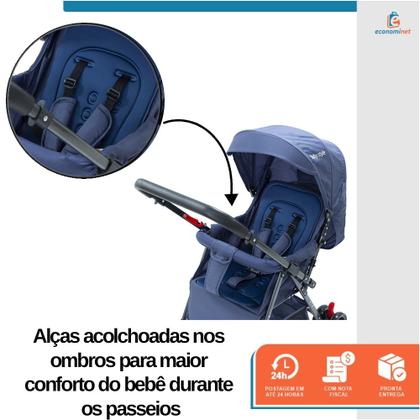 Imagem de Carrinho de Bebê Reversível Passeio Runner até 15kg com Capota Retratil Cinto 5 Pontos e INMETRO