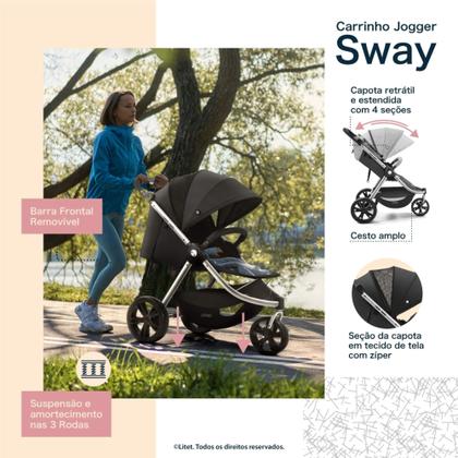 Imagem de Carrinho de Bebê Três Rodas Confortável com Cinto de Segurança Jogger Sway Litet Cinza com Preto - Multikids Baby BB373