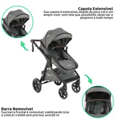 Imagem de Carrinho de Bebê TS kansas Black/Gray 3 em 1 - Premium Baby