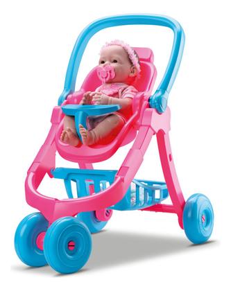 Imagem de Carrinho de Boneca 3 em 1 Rosa Bebê Conforto Cadeirinha Passeio Fixa Brinquedo Infantil Menina Original Divertoys Presente Criança